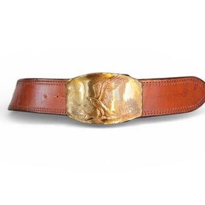 Naralie brass Eagle buckle, Unisex, Leather Belt, XL VTG Exquisite artisan piece